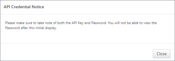 API credential notice message.